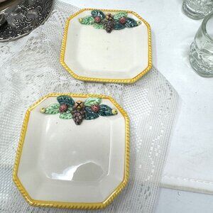 Vintage KBNY Italy Ceramic Octagonal Plates With Fruit Motif 4" dia